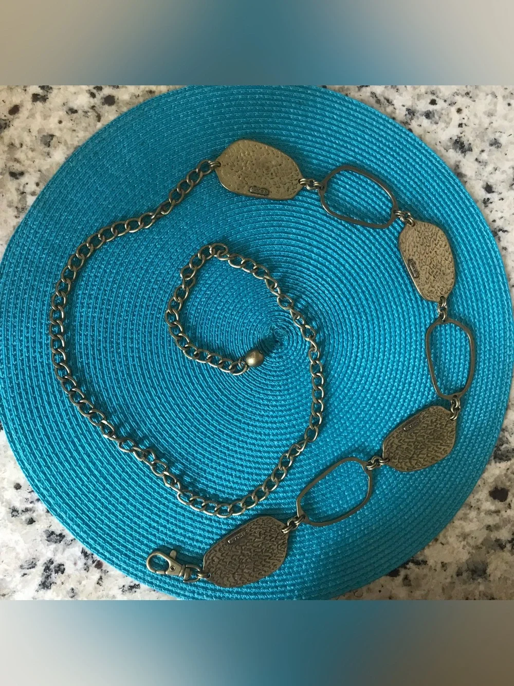 Chicos Iridescent Metal Boho Hippie Peasant Chain Belt Burnished Gold Chico’s